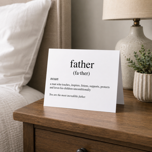 Pretty by Her Father Definition Card on nightstand