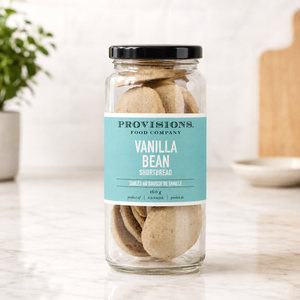Provisions Vanilla Bean Shortbread Cookie Jar on kitchen counter