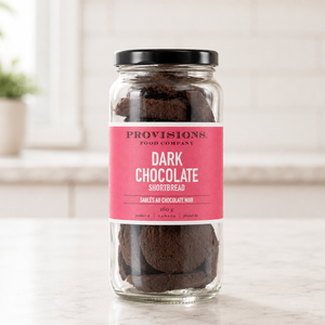 Provisions dark chocolate shortbread jar on kitchen table
