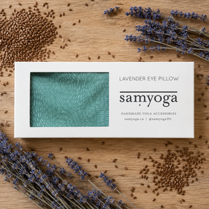 Samyoga breeze lavender eye pillow surrounded by flax seeds and lavender