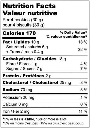 provisions dark chocolate shortbread nutrition facts