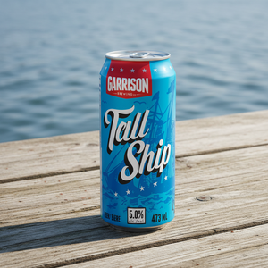 Garrison Tall Ship Beer can on a dock