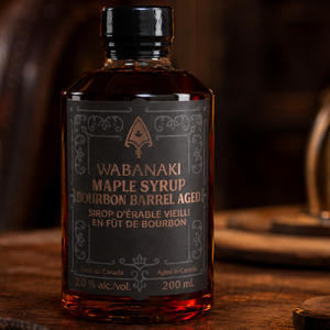 Wabanaki Maple Syrup Bourbon Barrel Aged on table
