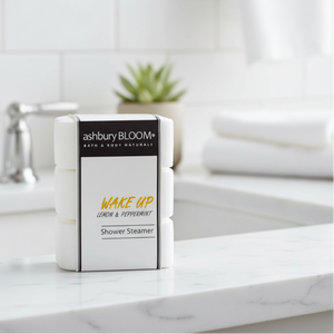 Ashbury Bloom Wake Up shower steamers on bathroom counter