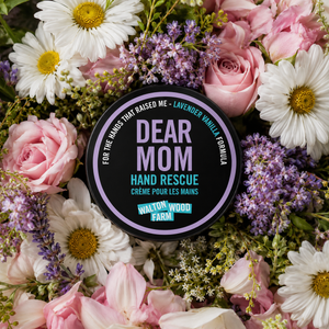 Walton Wood Farm Dear Mom Hand Rescue in bed of flowers