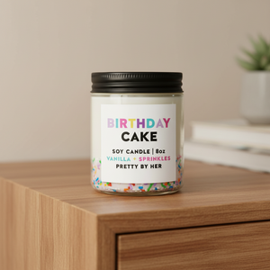 Birthday Cake Candle Pretty by Her on bedside table