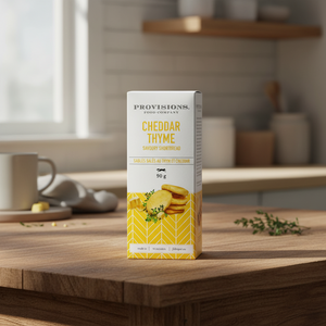 Provisions Cheddar Thyme Shortbread on kitchen table