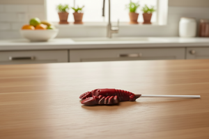 Rousseau chocolate red lobster lollie on kitchen table