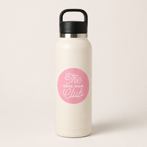 Vinyl sticker cool mom club on off-white water bottle