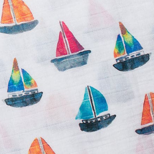 Lulujo swaddle blanket sailboats closeup