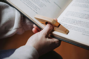 Woodswoman Wooden Page Holder used with book