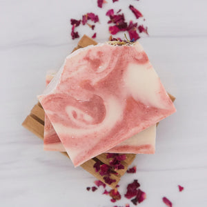 Suntree Soaps Patchouli Mint stacked on bathroom counter