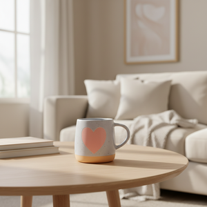 Pink heart mug in living room