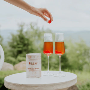 Tease Chill Out Cherry Tea in two glasses with cherries