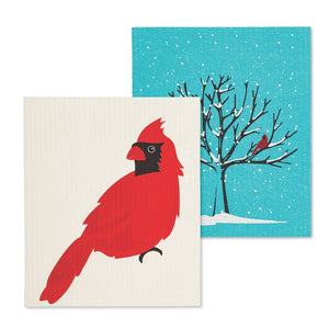 Cardinal and tree swedish dishcloths