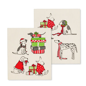 Swedish dishcloths set of 2 - Holiday dogs
