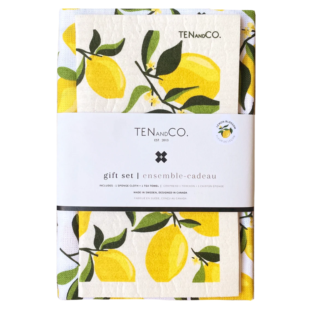 Tea towel & Swedish Dishcloth gift set - Lemon Blossom