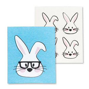 Swedish dishcloths set of 2 - Rabbit with glasses