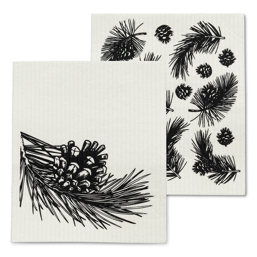 Swedish dishcloths set of 2 - Pinecone & branch