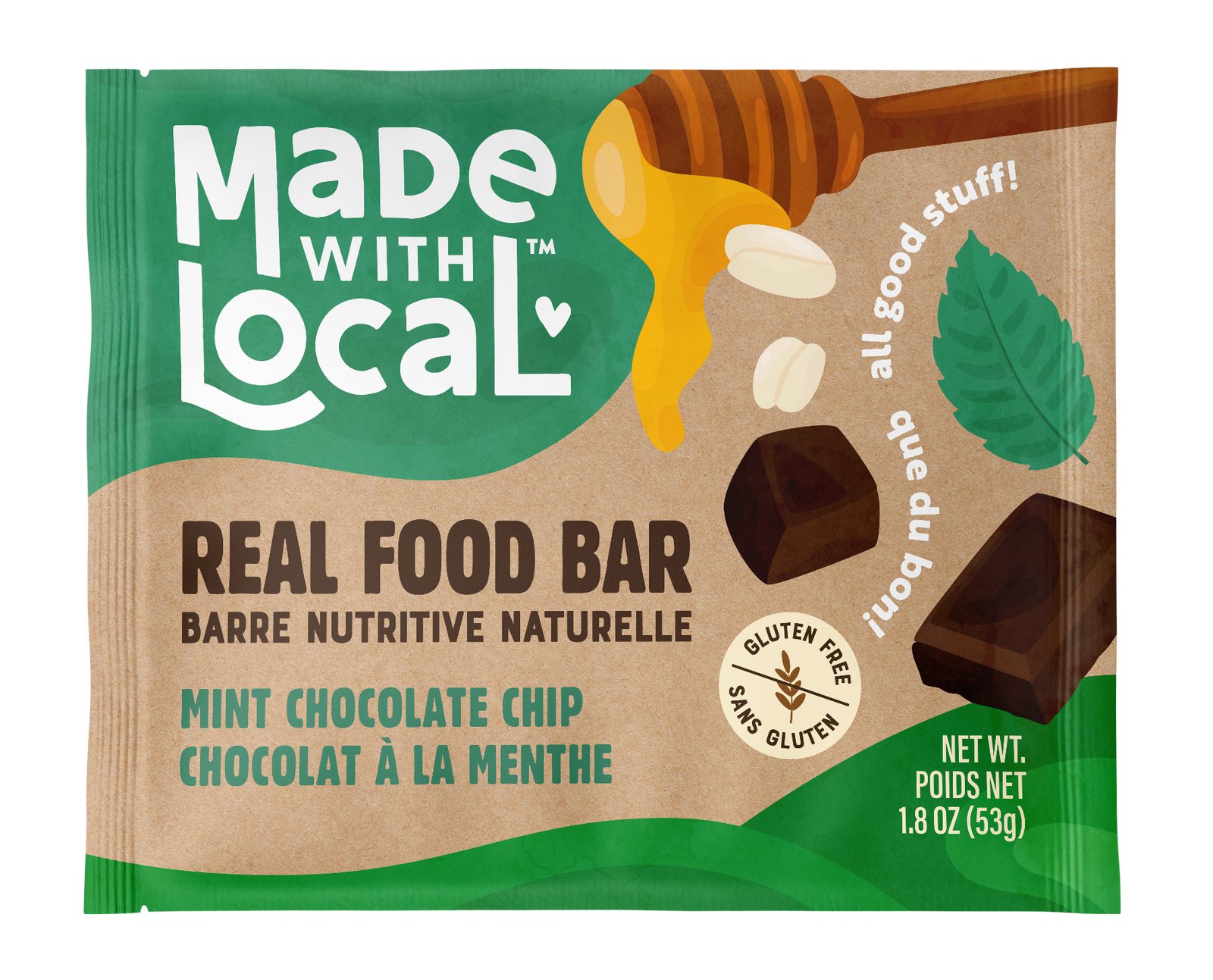 Mint chocolate chip real food bar Made with Local